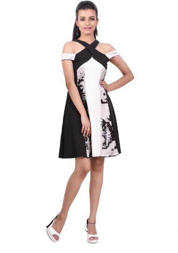 Girliyana Women A Line White Black Dress Buy Girliyana Women A Line White Black Dress Online At Best Prices In India Flipkart Com