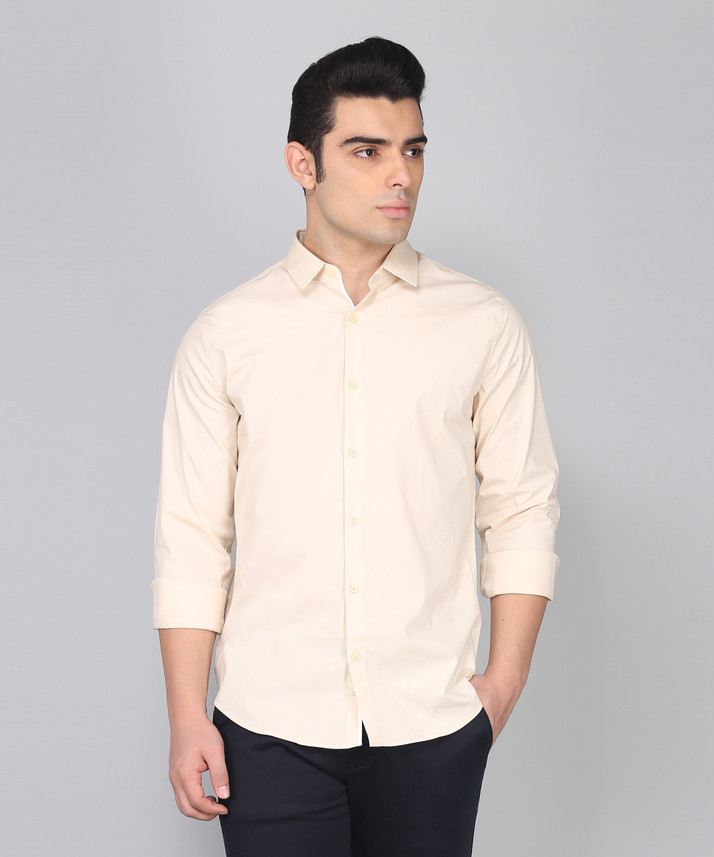 Benetton Men Solid Formal Beige Shirt 