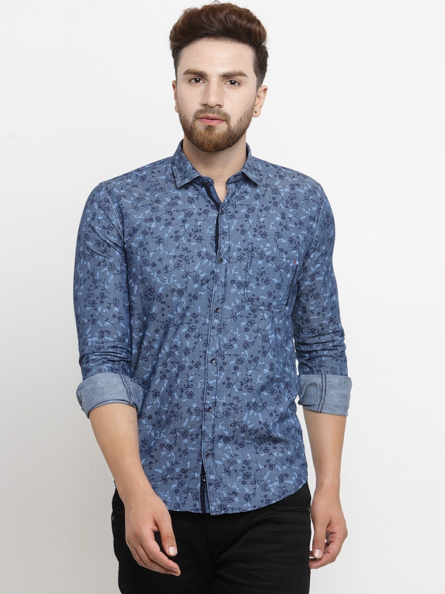 KIVON Men Printed Casual Blue Shirt 