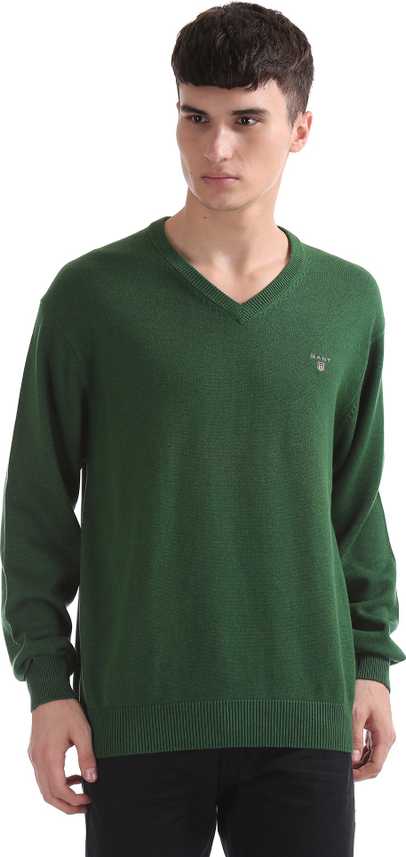 Gant Solid V neck Casual Men Green Sweater Gant Solid V neck Casual Men Green Sweater