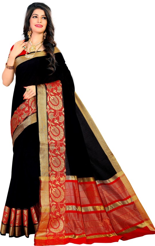 red and black saree flipkart