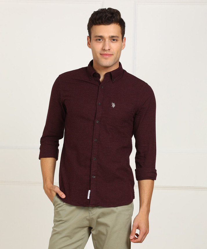 U.S. POLO ASSN. Men Solid Casual Maroon 