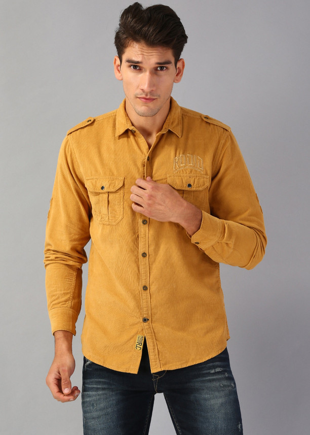 Buy RODID Men Solid Casual Yellow Shirt 