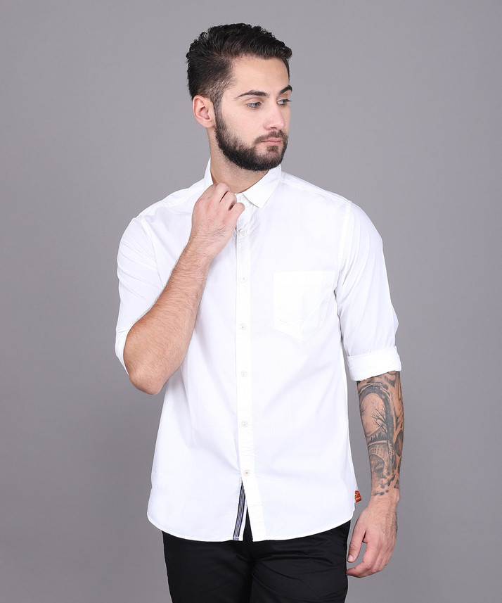 Scullers Men Solid Casual White Shirt 