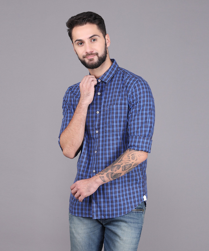 Scullers Men Checkered Casual Blue 