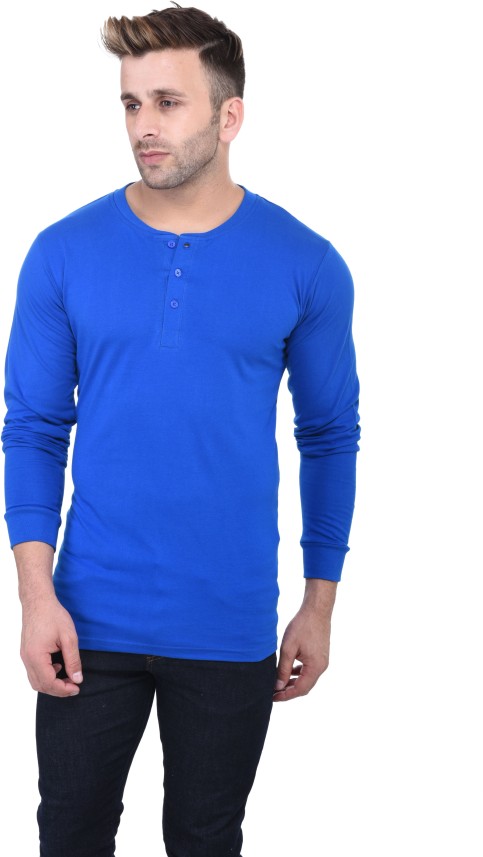 acomharc Solid Men Henley Blue T-Shirt 