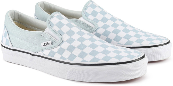 vans classic slip on checkerboard baby blue true white