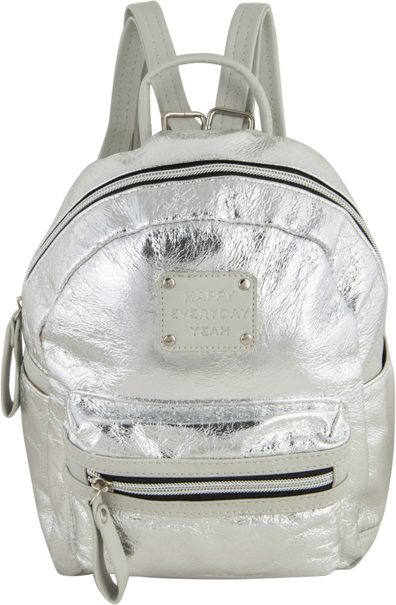 shiny silver backpack