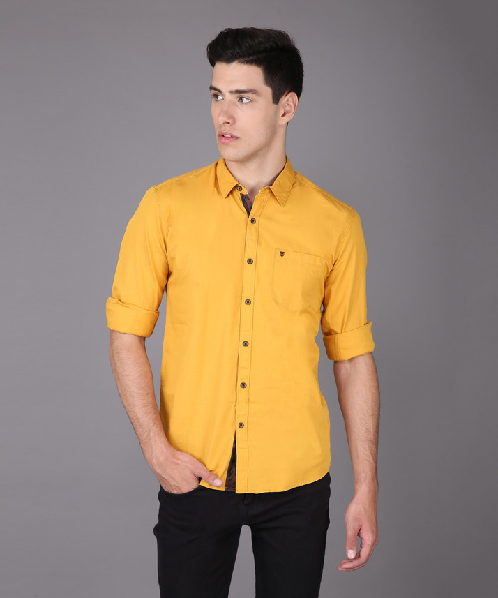 Wrangler Men Solid Casual Yellow Shirt 