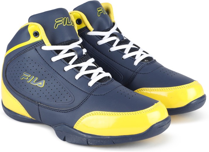 blue and yellow fila shoes