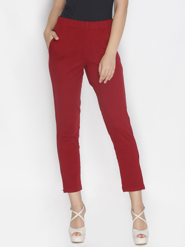 Lyra Slim Fit Women Maroon Trousers 
