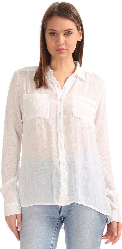 CHEROKEE Women Solid Casual White Shirt 