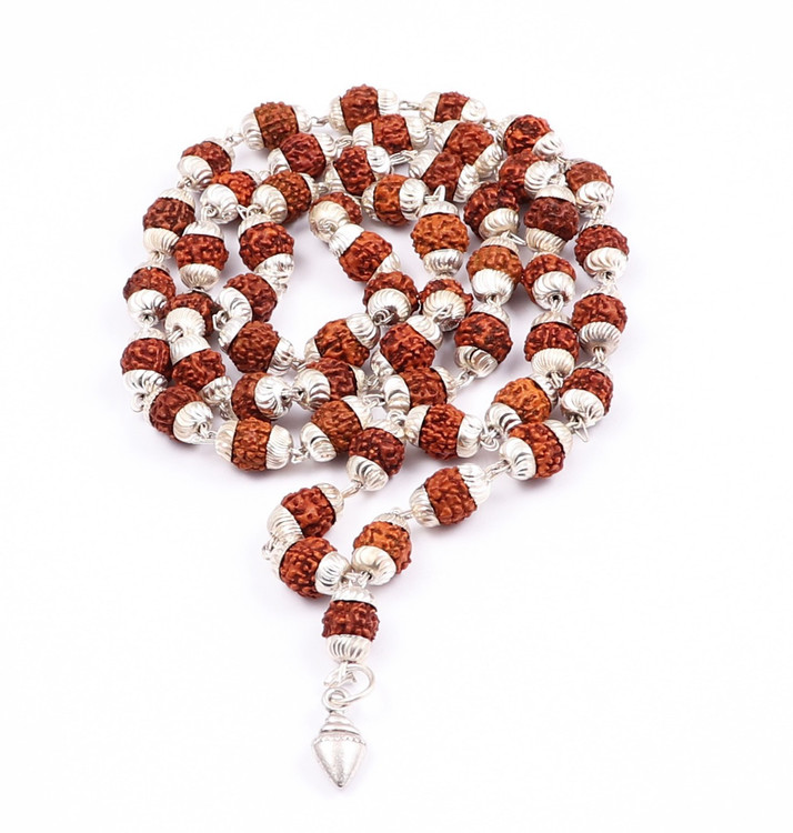 silver coated rudraksha mala