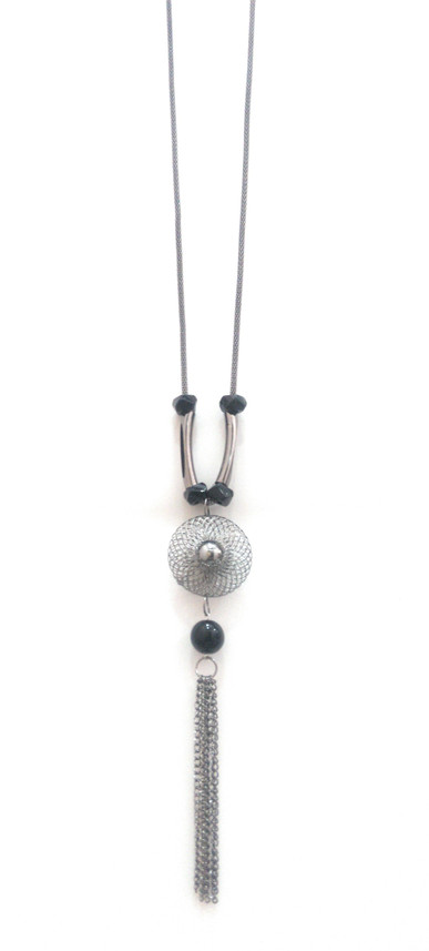 Long Necklace Black Chain and Pendant 