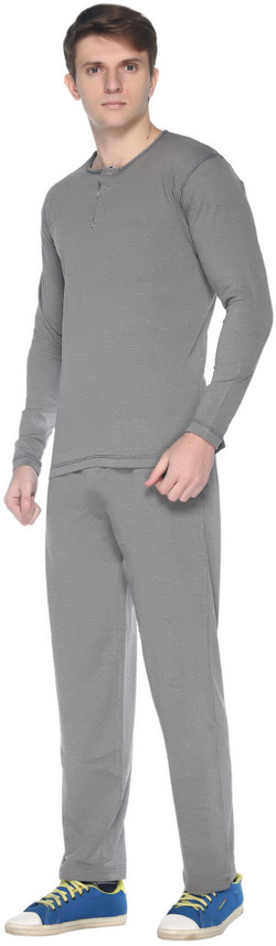 PIKMEE Men Solid Grey Night Suit Set 