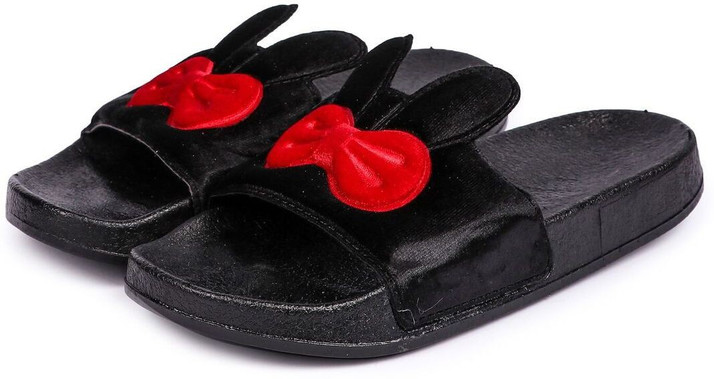 black slides with bow