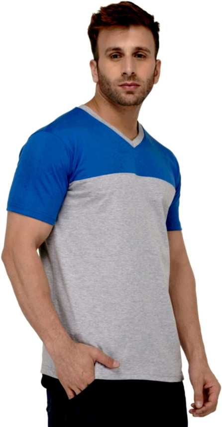 Pickurs Color Block Men V Neck Grey Blue T Shirt Buy