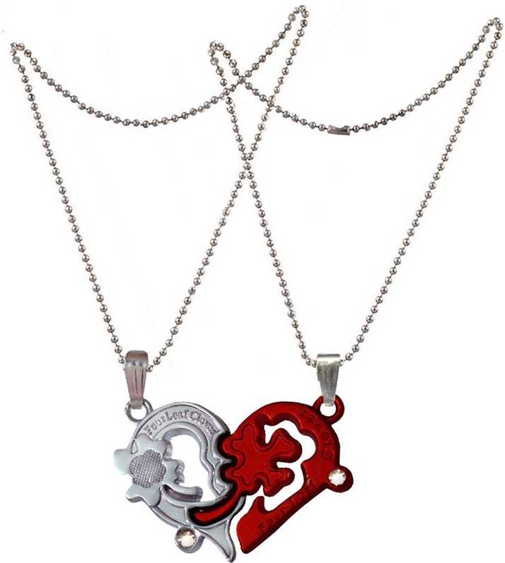 Men Style Puzzle Love Heart Four Leaf Clover Coupleà  Locket With 2 Pcs Chain Zinc Pendant In India - Four Leaf Clover Pendant India