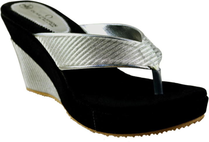 silver and black wedges