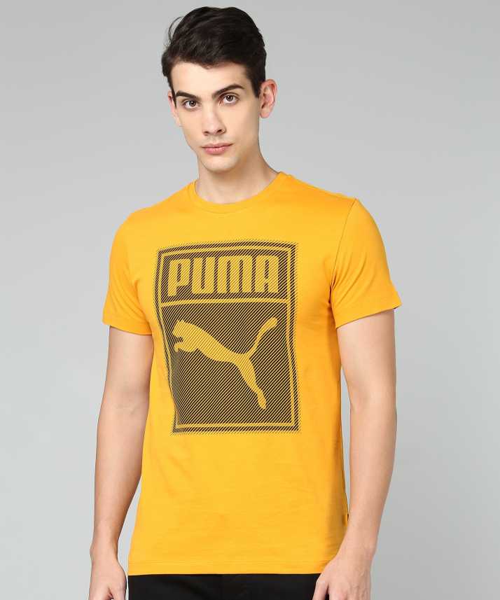 PUMA Printed Men Crew Yellow T-Shirt - Buy Printed Men Round or Yellow T-Shirt Online at Best Prices in India | Flipkart.com