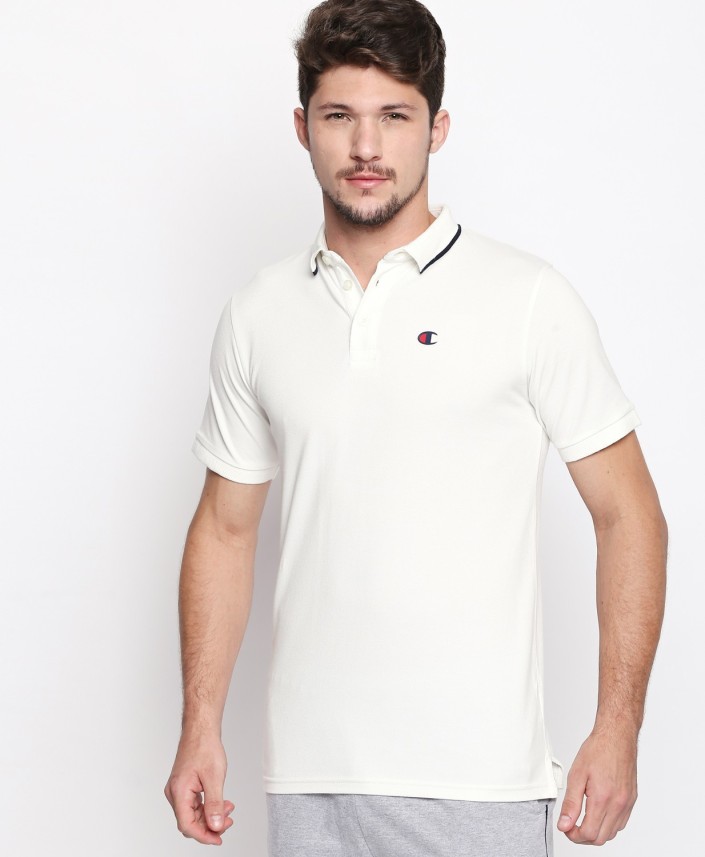 Men Polo Neck White T-Shirt 