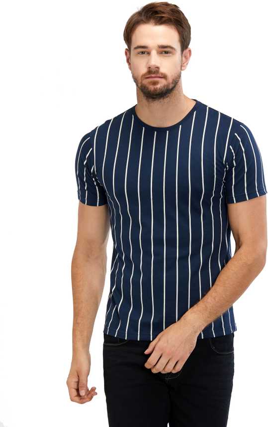 Maniac Striped Men Round Or Crew Dark Blue White T Shirt Buy