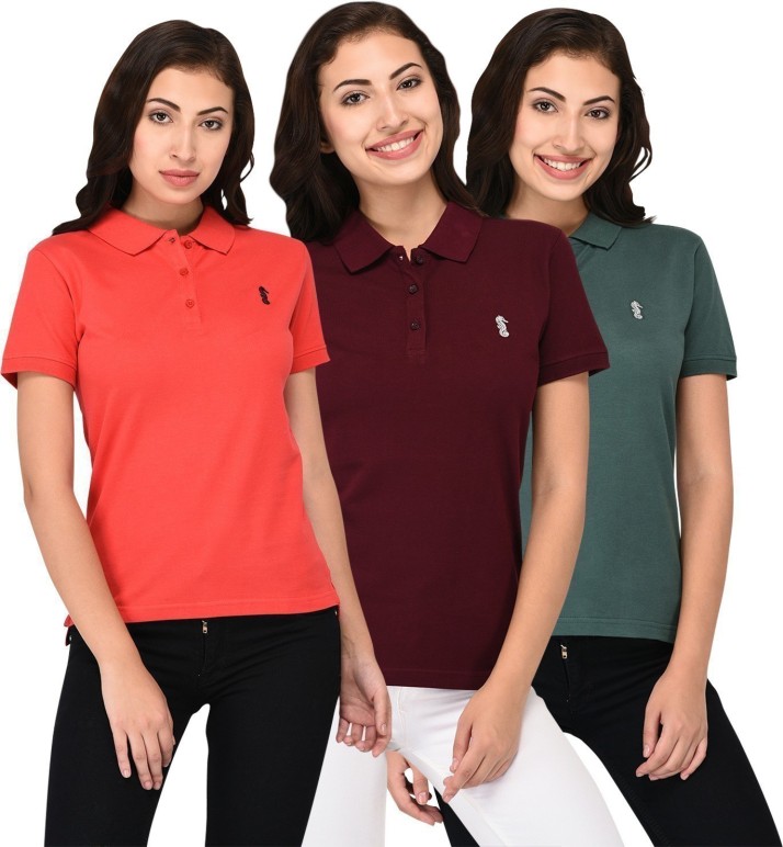 Solid Women Polo Neck Red, Green 