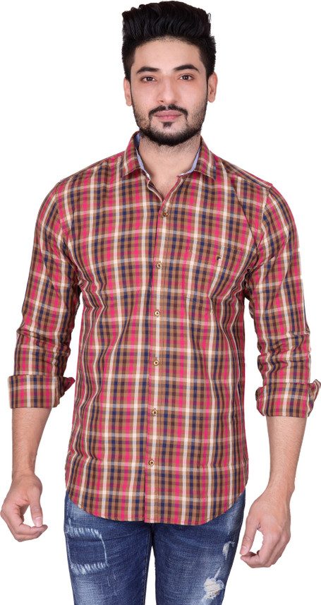 Buy KIVON Men Checkered Casual Brown 