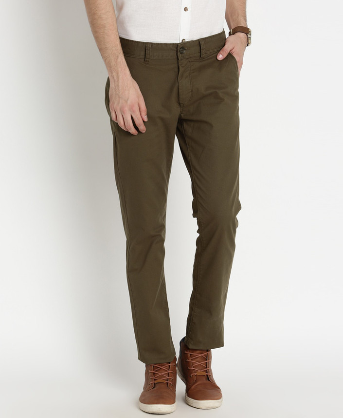 FBB Slim Fit Men Green Trousers 
