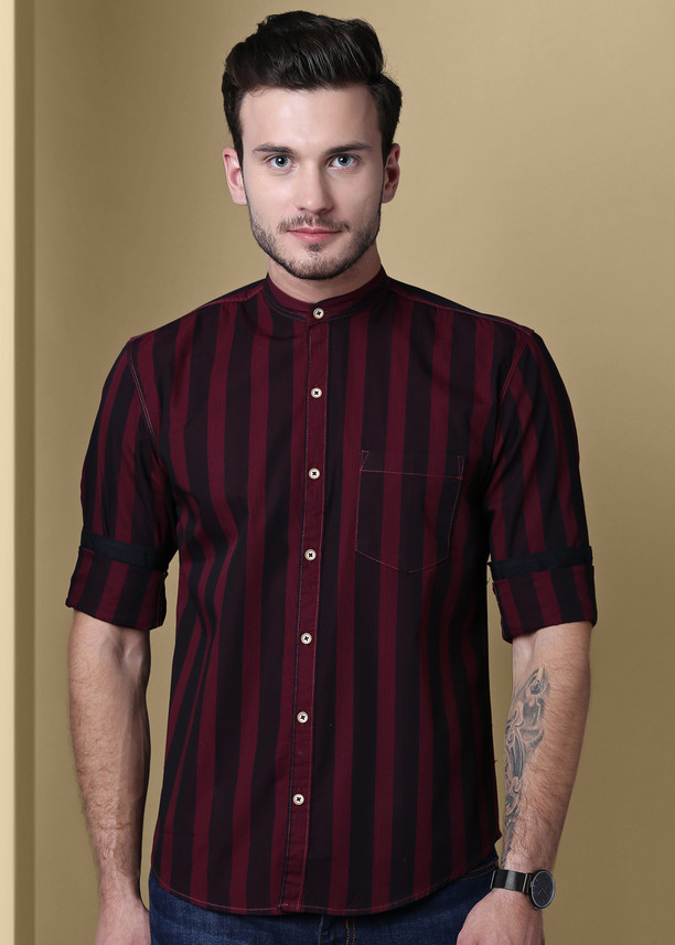 GHPC Men Striped Casual Black Shirt 