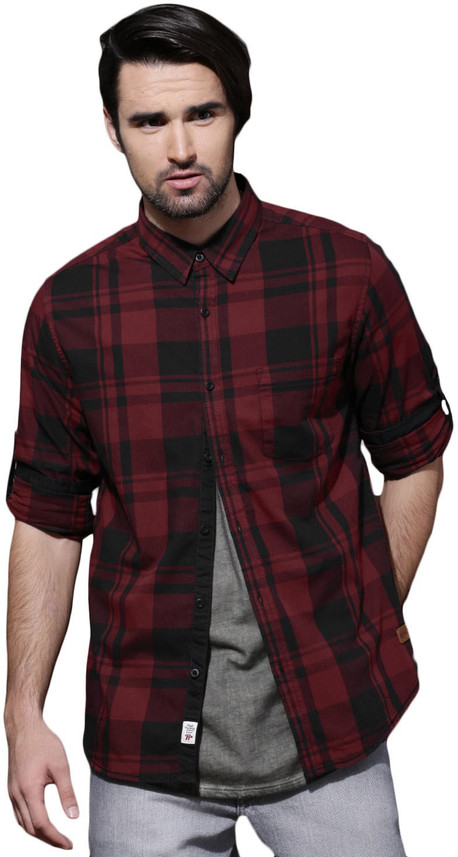 Roadster Men Checkered Casual Red Shirt 