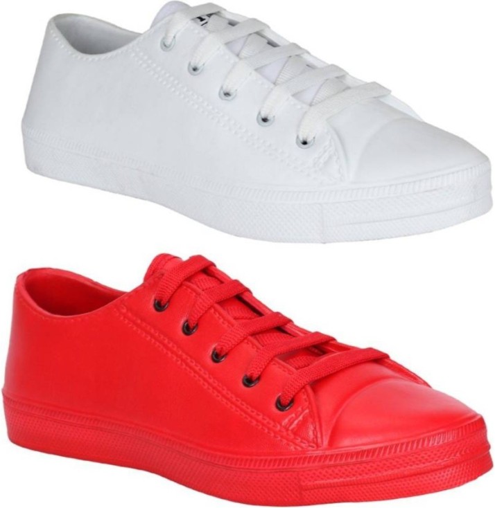 red and white shoes