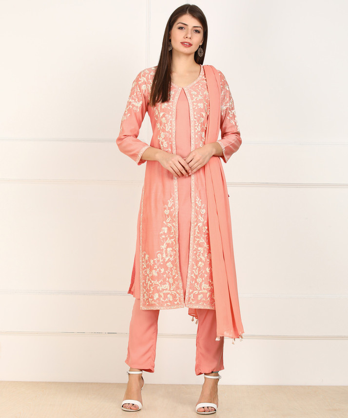 BIBA Embroidered Kurta, Trouser/Pant 