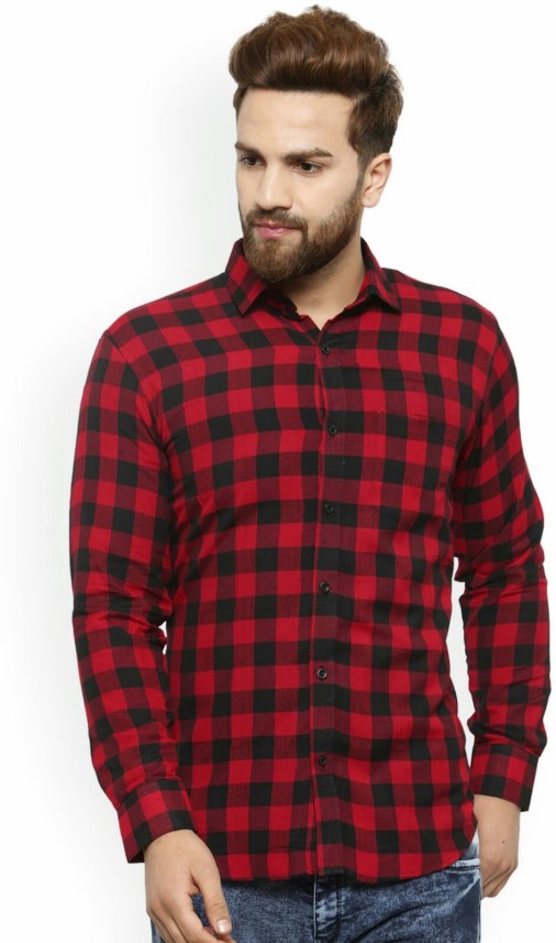 red small check shirt mens