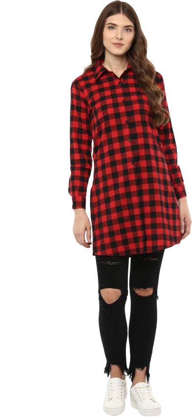 red n black check shirt womens