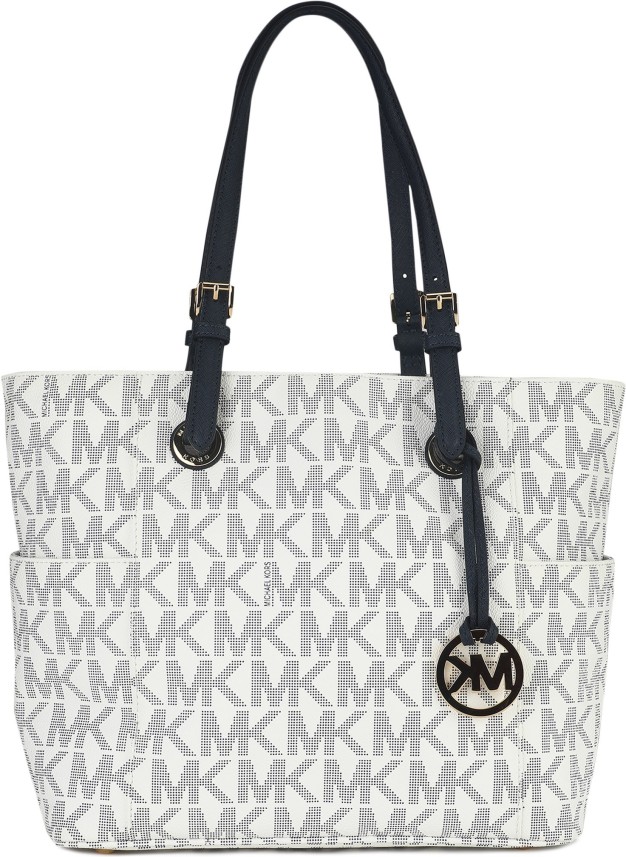 navy blue and white michael kors purse