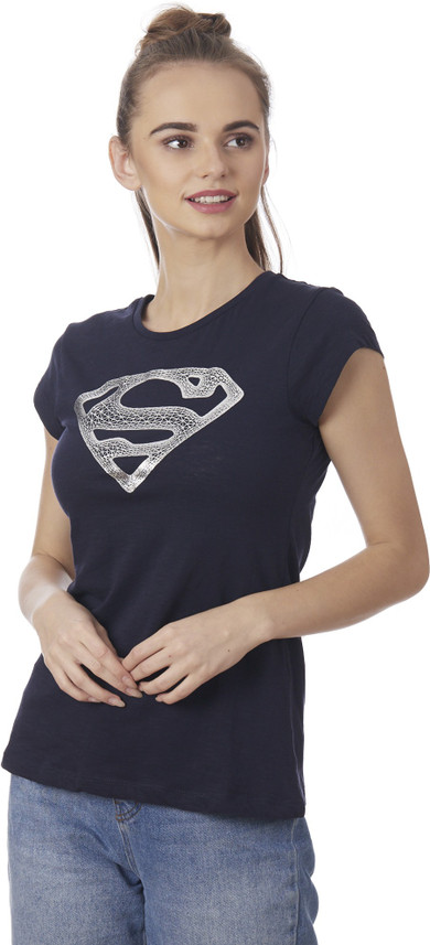 Women Round Neck Dark Blue T-Shirt 