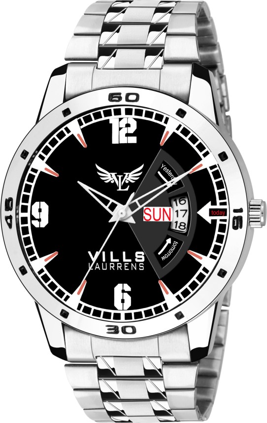 vills laurrens analogue black dial day and date series men's watch