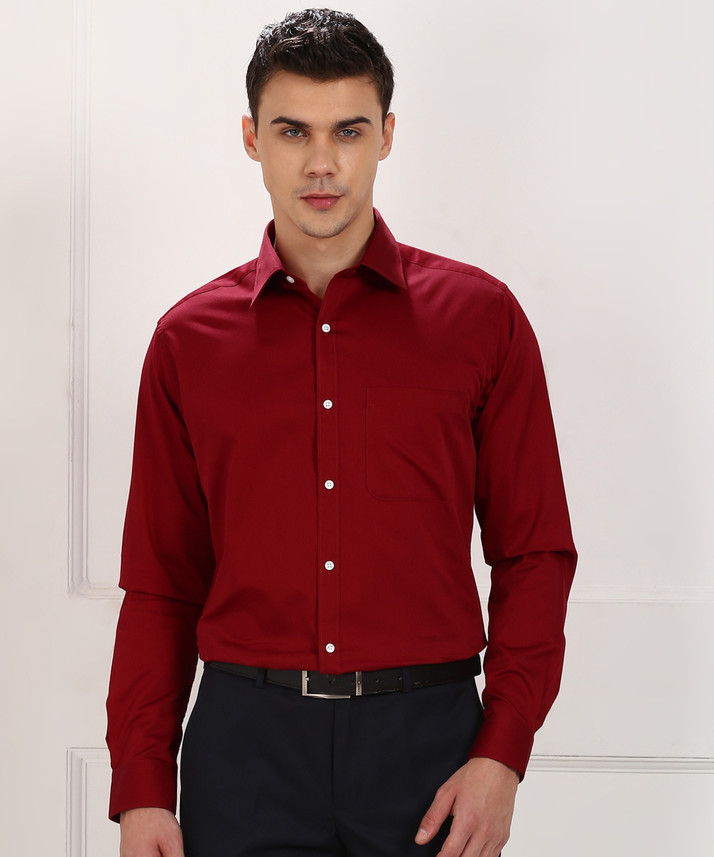 Raymond Men Solid Formal Red Shirt 