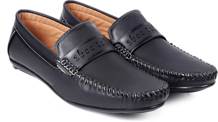 black leatherette slip on loafers