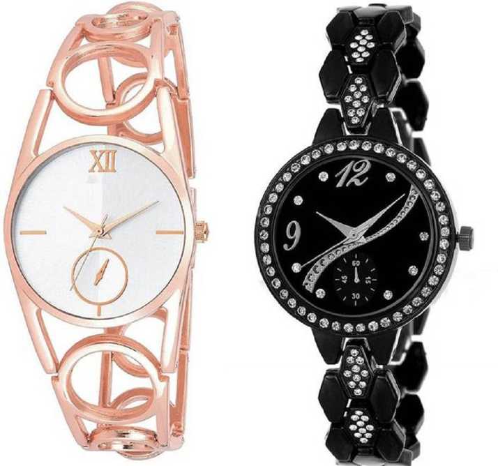 Lifetime Latest Attractive Combo Of Two Black And Rosegold Metal Belt Girl S Wrist Watch For Girls Watches And Women Watches In Low Price Girl Watches Partywear Casual Formal Watch Analog Watch For Women