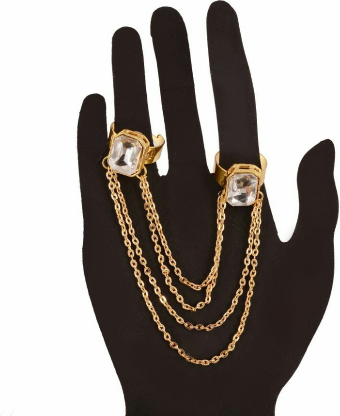 Crystal Gold Plated Chain Ring 