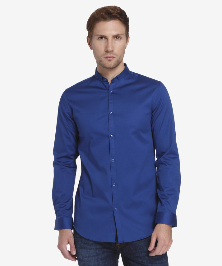JONES Men Solid Casual Blue Shirt 