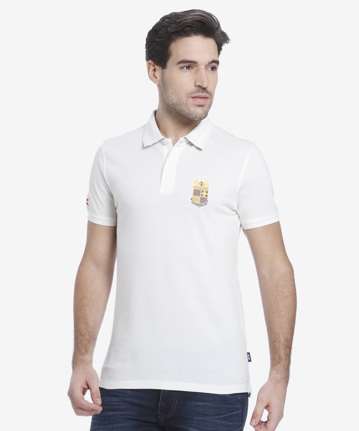 JONES Solid Men Polo Neck White T-Shirt 