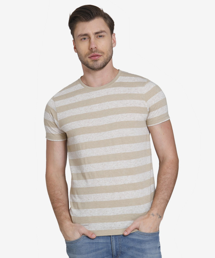 JONES Striped Men Round Neck Blue 