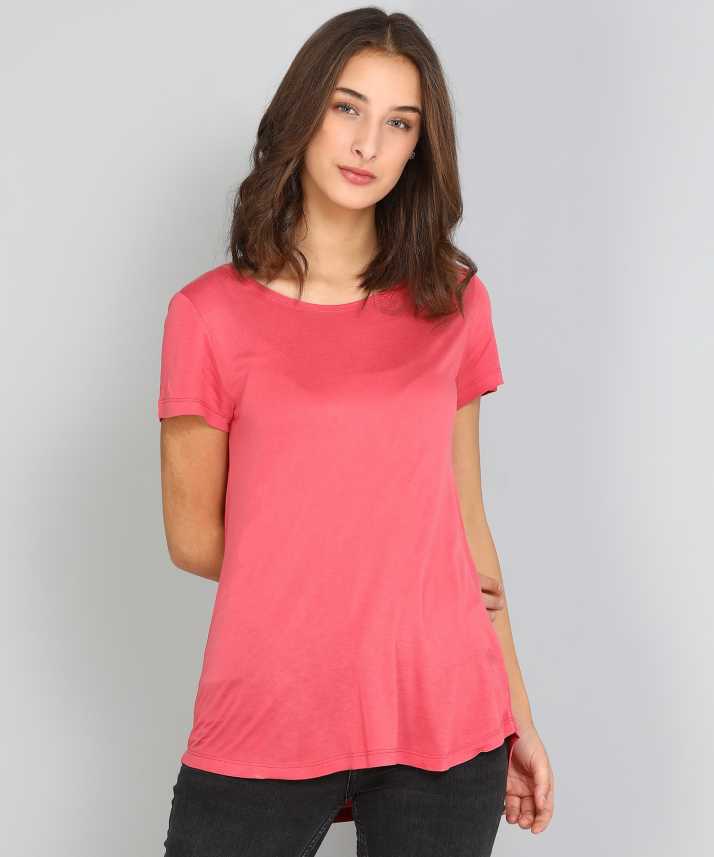 Gap Solid Women S Round Neck Pink T Shirt Buy Gap Solid Women S