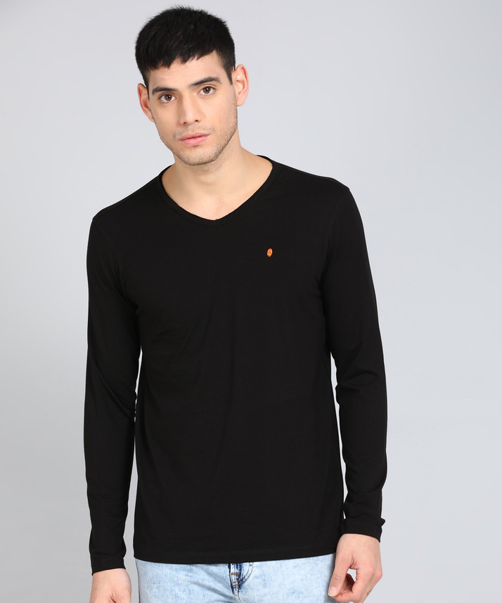 Spykar Solid Men Hooded Neck Black T 