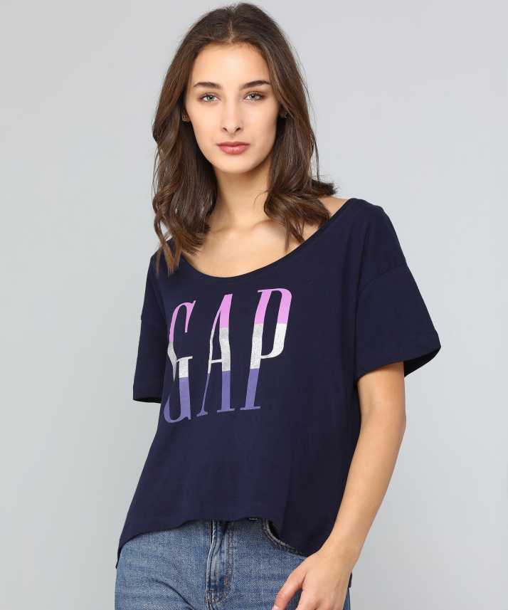 Gap Printed Women Round Neck Dark Blue T Shirt Buy Gap Printed