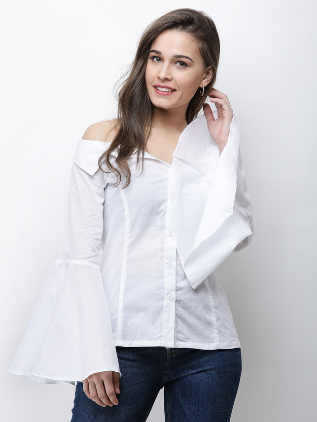 Cation Women Solid Casual White Shirt 