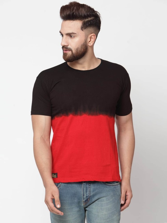 half red half black shirt